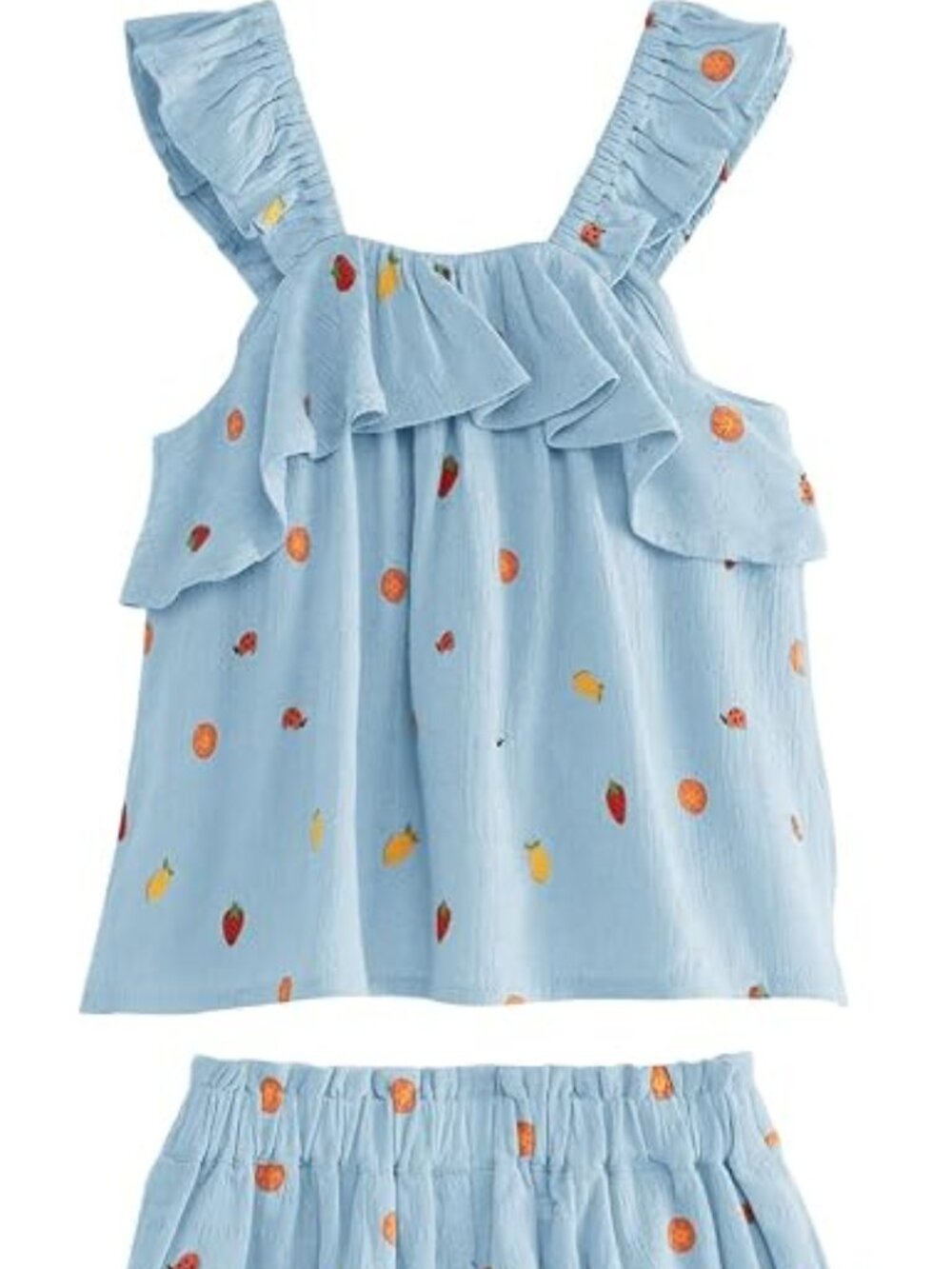 Mafulus Girls Ruffle  Fruit Print Matching Top & Shorts Set